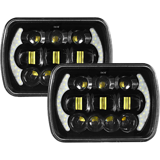 5x7 LED Headlight AUXBEAM 85W 7x6 LED Headlight DRL High Loen Rectangle H6054 Head Lamp Jeep Wrangler YJ Cherokee XJ H6054 H6054LL 69822 6052 (2 blacks)