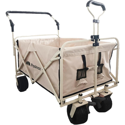 YouTen 2024 Up to 258L Expansion Function 4-Way Outdoor Wagon Carry Wagon Carry Cart One Hand Handle Two Hand Handle Long Item Large Capacity Wide Tire Detachable Tire Stylish Folding (Extended Model 258L Black) (200L White)