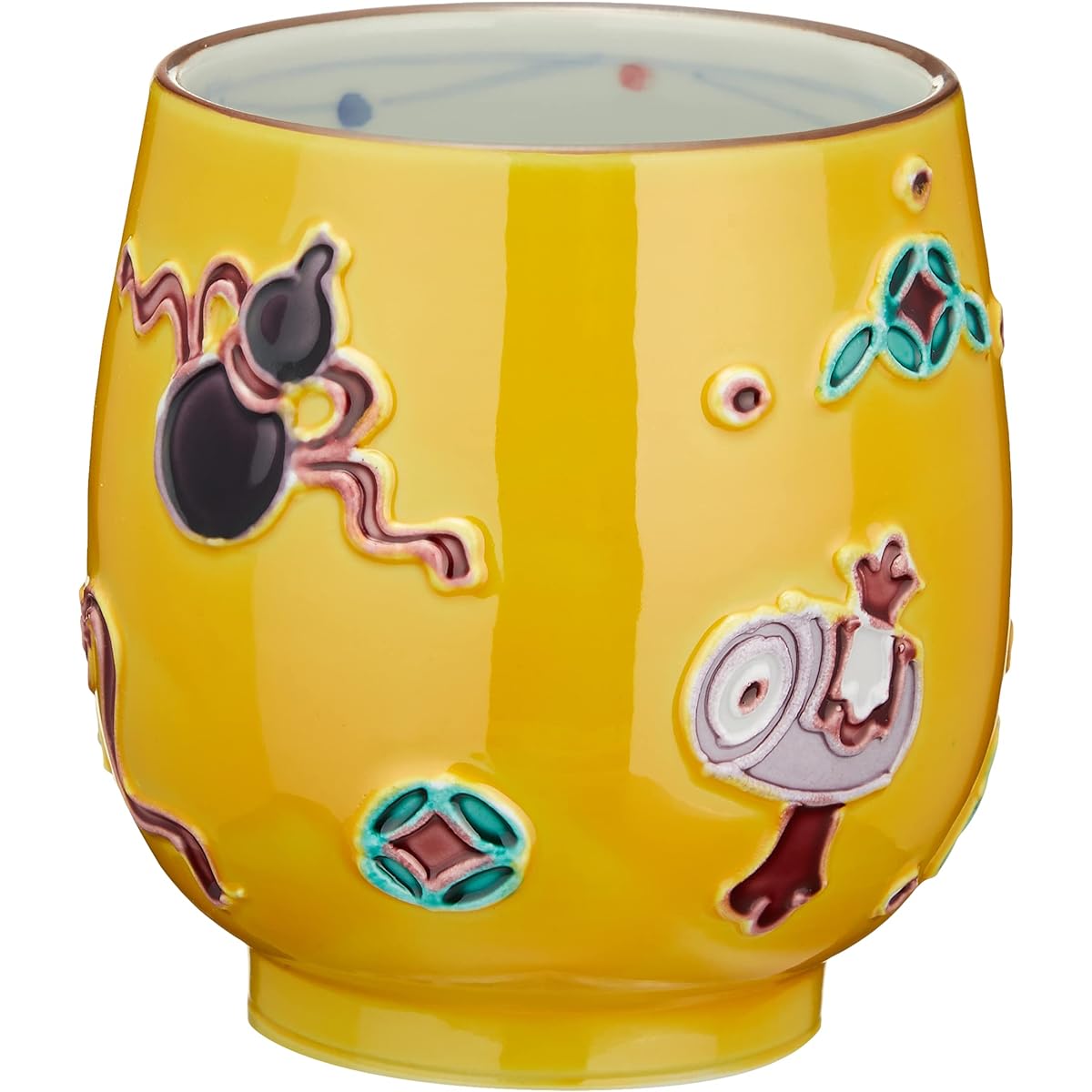 Kyoto ware, Kiyomizu ware, Shoho kiln, teacup, large yellow diagonal, treasure UCK621-01