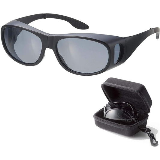 Megan Over Glasses Goggles Sunglasses UV Protection Polarized Overglasses (Foldable Storage Mobile Phone Semi-Hard Case Included) Black 6725-11