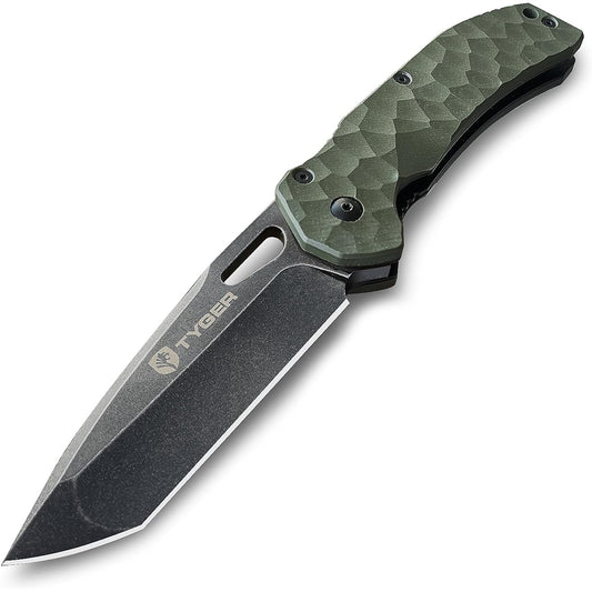 [Domestic genuine product] Tyger (Tiger) Japanese instruction manual included K4 EDC folding pocket knife (GREEN)