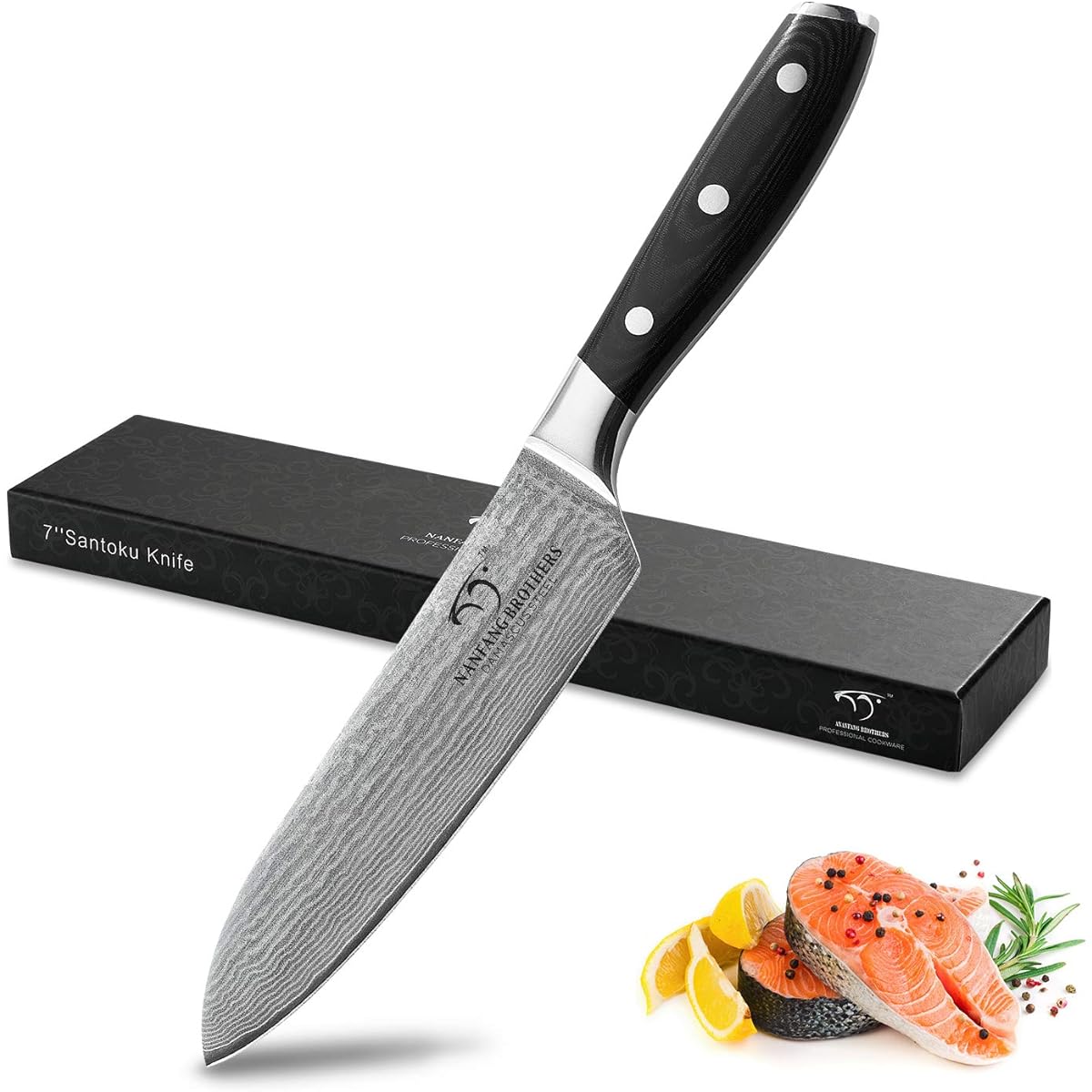 Nanfang Brothers Knife, Santoku Knife, Damascus Knife, Blade Length 160mm, All-Purpose Knife, V Gold No. 10, Double Edged Knife, Ergonomic, Dishwasher Safe, Meat Cutting, Vegetable Cutting, Fruit Cutting, for Home Use, Commercial Use, Household Use, Begi