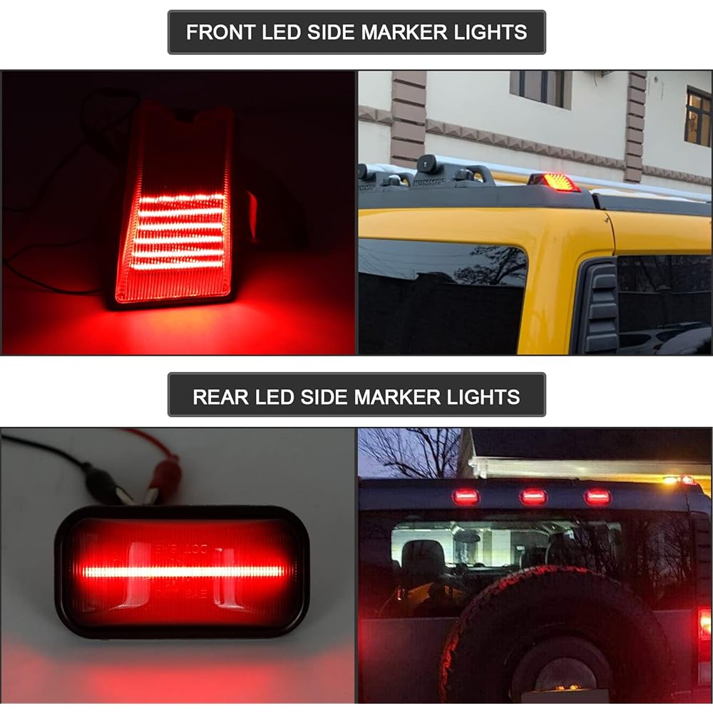 MyNOWAY Smoke Lens LED Marker Light Kit replacement H2 2003-2009 4 Front Amber Rear Red Side Fender Bumper Drying Position Lamp OE 25952319 15114677 Replacement