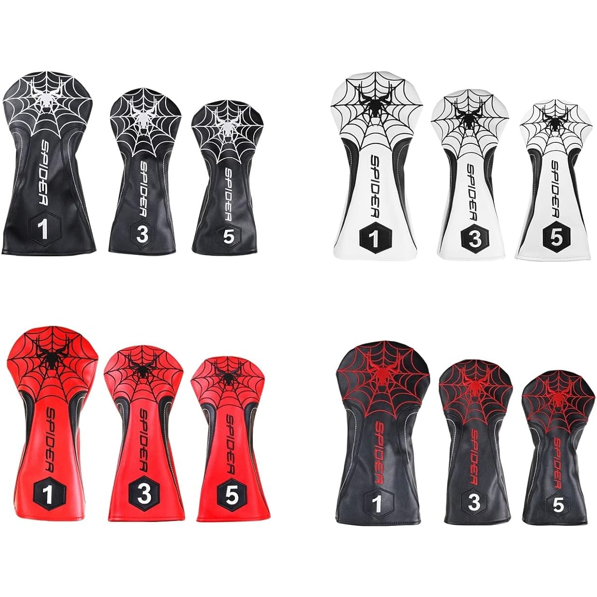 Golf Head Cover Driver Cover Wood Cover Utility UT Cover Numbered 3 Piece Set Spider 4 Colors