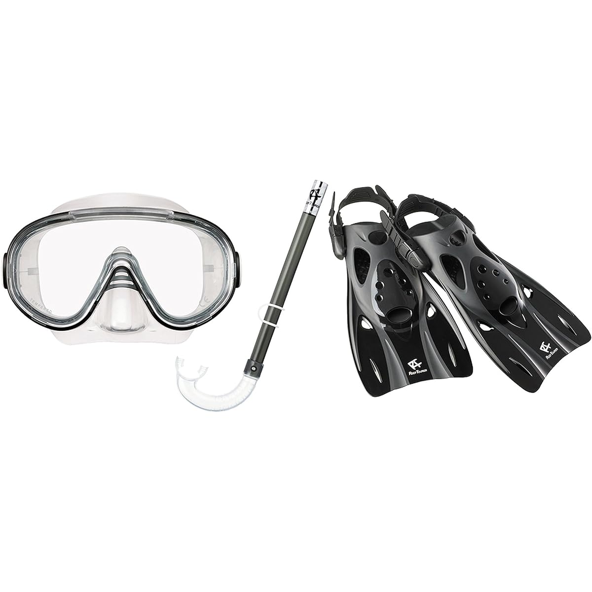 REEF TOURER Snorkeling Snorkel Mask Fin 3 Piece Set Made of Elastomer RP9101