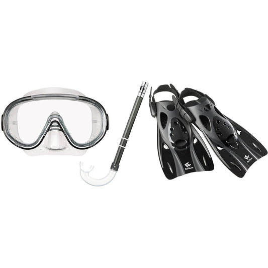 REEF TOURER Snorkeling Snorkel Mask Fin 3 Piece Set Made of Elastomer RP9101