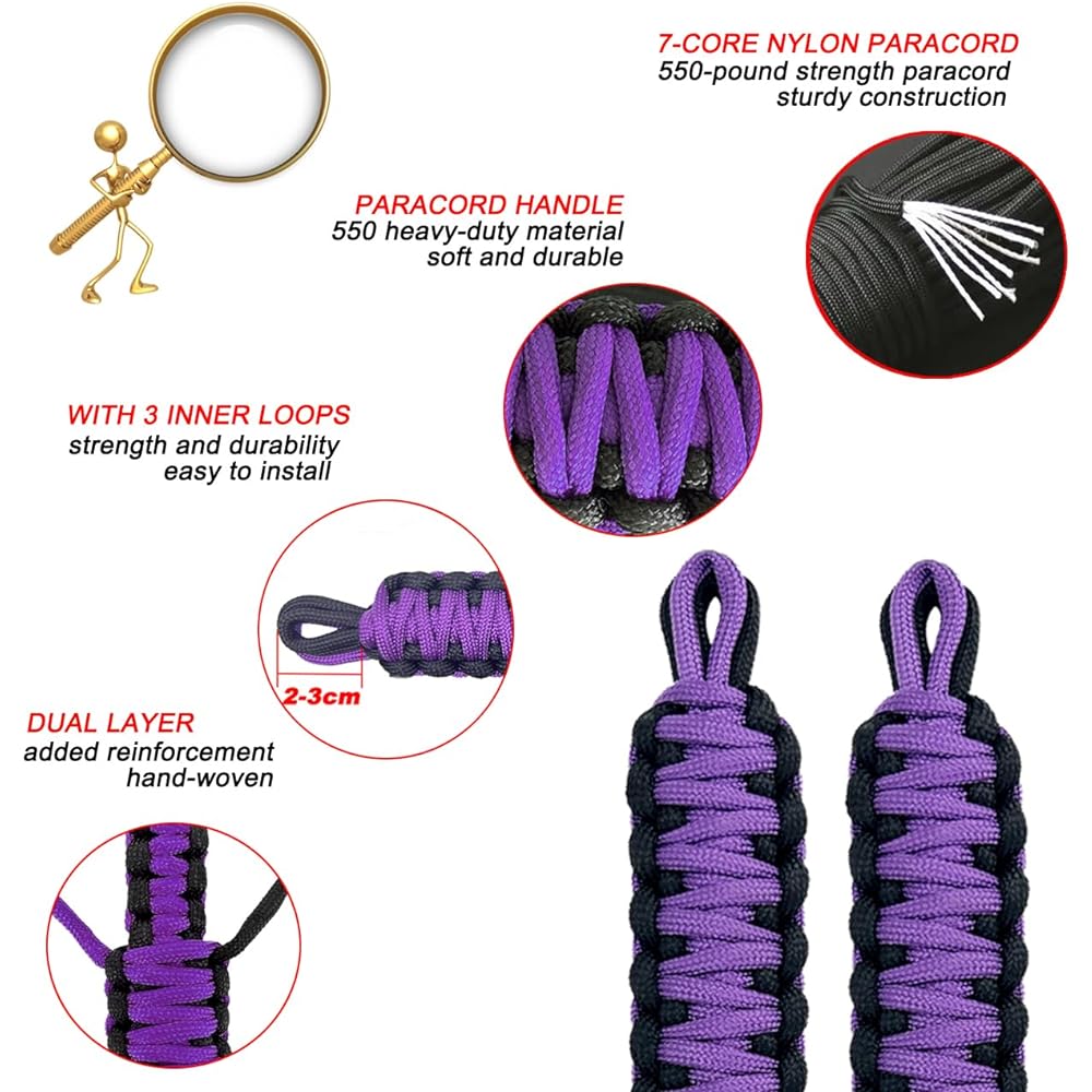 Door strap for jeep paracord door restricted strap slap langler high durable doors strap replacement Geep langler CJ YJ TJ JL JL JLU JLU 1987-2023 2 packs (black & purple)