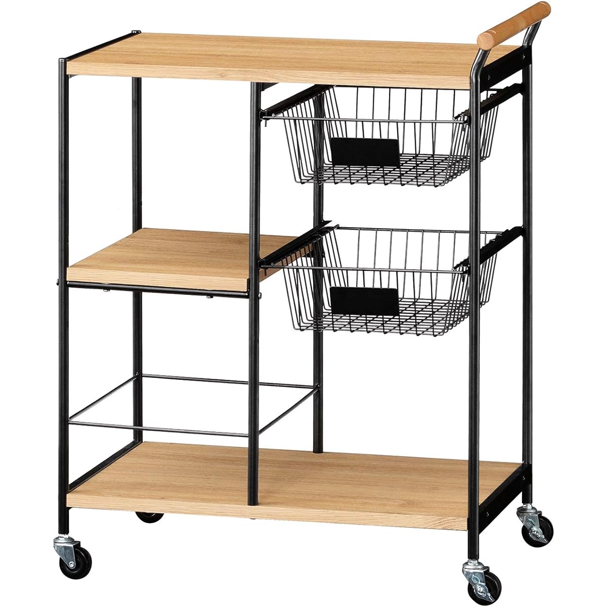 Shirai Sangyo Kitchen Wagon Stocker with Casters Natural Brown Width 69.2 Height 84.8 Depth 44.5cm RNT-8570W Rinatura