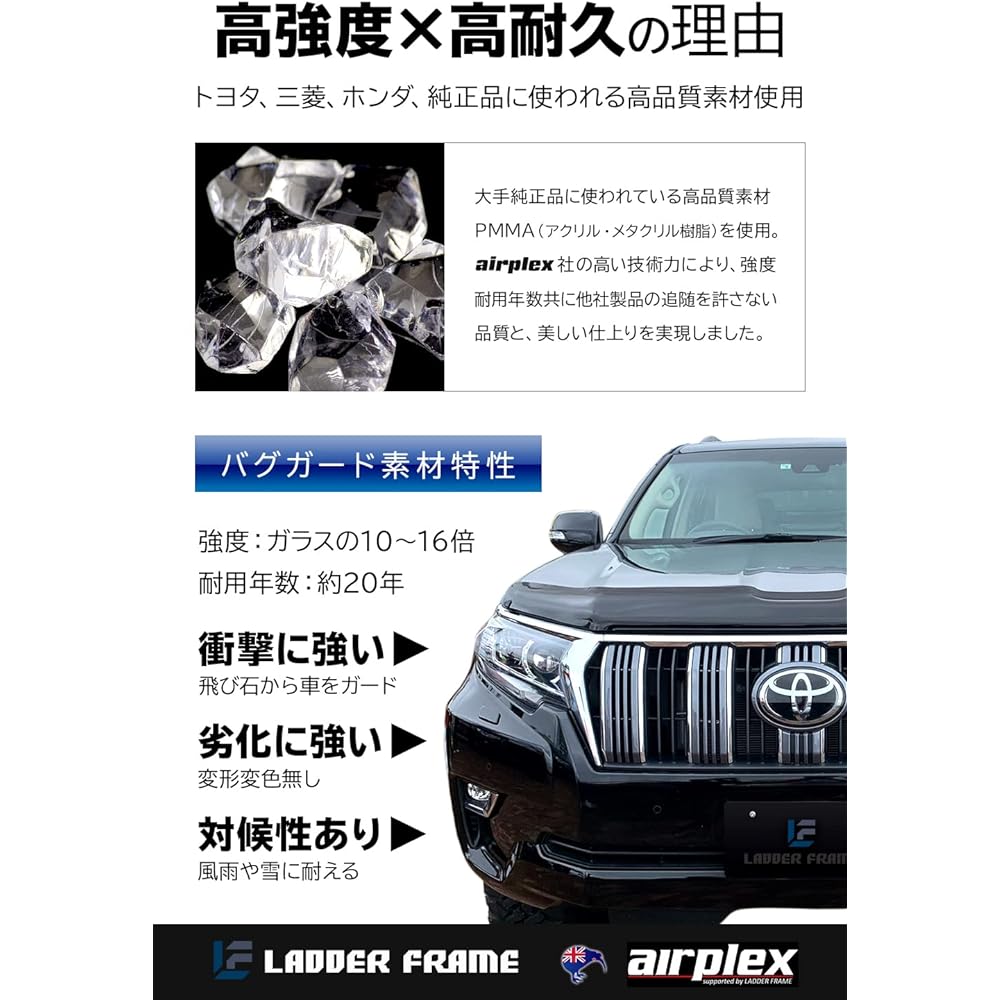 Airplex Toyota Land Cruiser Prado 150 Series Bug Guard, Late Stage Insect Repellent, Land Cruiser PRADO Smoke, Japanese Installation Instruction Manual Included