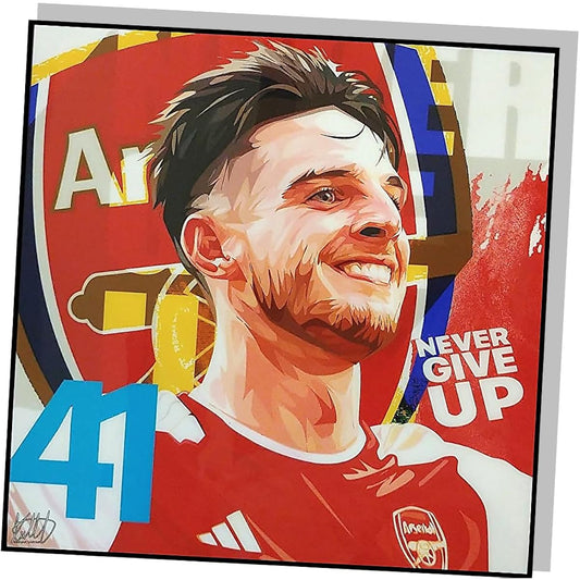 Famous Popart Gallery Declan Rice Arsenal FC Premier League England National Team Overseas Soccer Art Panel Wooden Wall Hanging Poster Interior Soccer Goods (26*26cm Comes in Exclusive Gift Box)