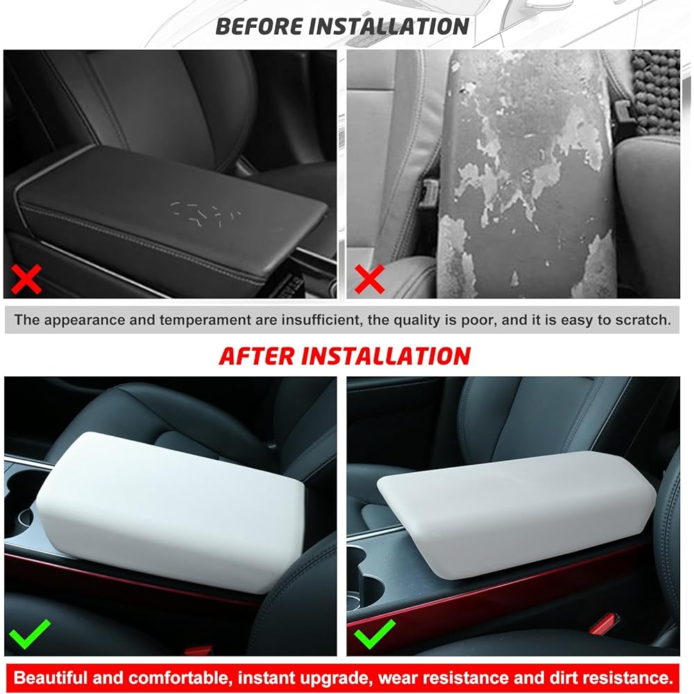 CUSDUSK Arm Rest Cover Tesla Model 3 Model Y for Model Y Center Console Protector Pad Waterproof Arm Rest Box Protection Cover In -vehicle Protection Decorative Accessories (White)