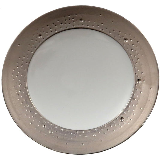 Arita ware, Tokuyuki kiln, silver-wrapped polka dot carving, 7-inch rim plate 03114