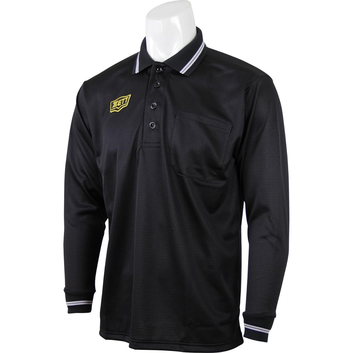 ZETT Baseball Umpire Boys League Official Long Sleeve Umpire Polo Shirt Black (1900) BPU51BL
