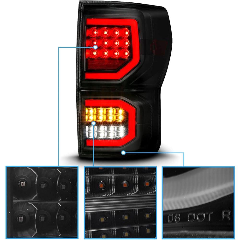 AMERILITE 2007-2013 Toyota Tandra Pickup [Full LED] Dual C Type Tube replacement Tail Light Brake Land Pair (Smoke)