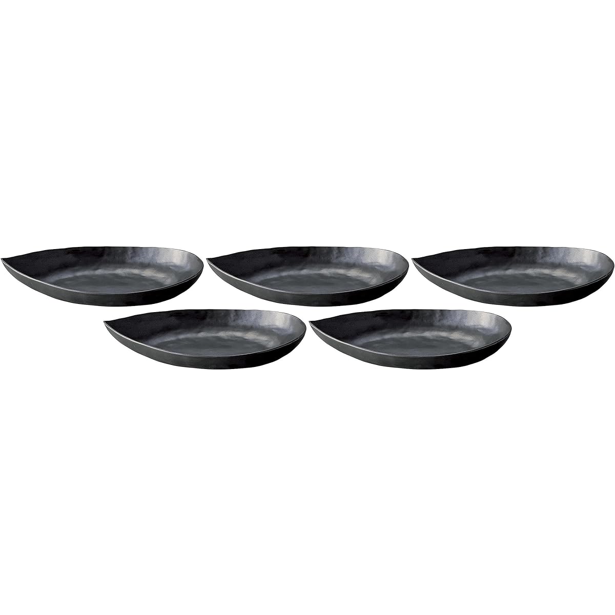 Set of 5 black glaze leaf pots (large) [30.5 x 15.2 x 4.8 cm] [Long plate]