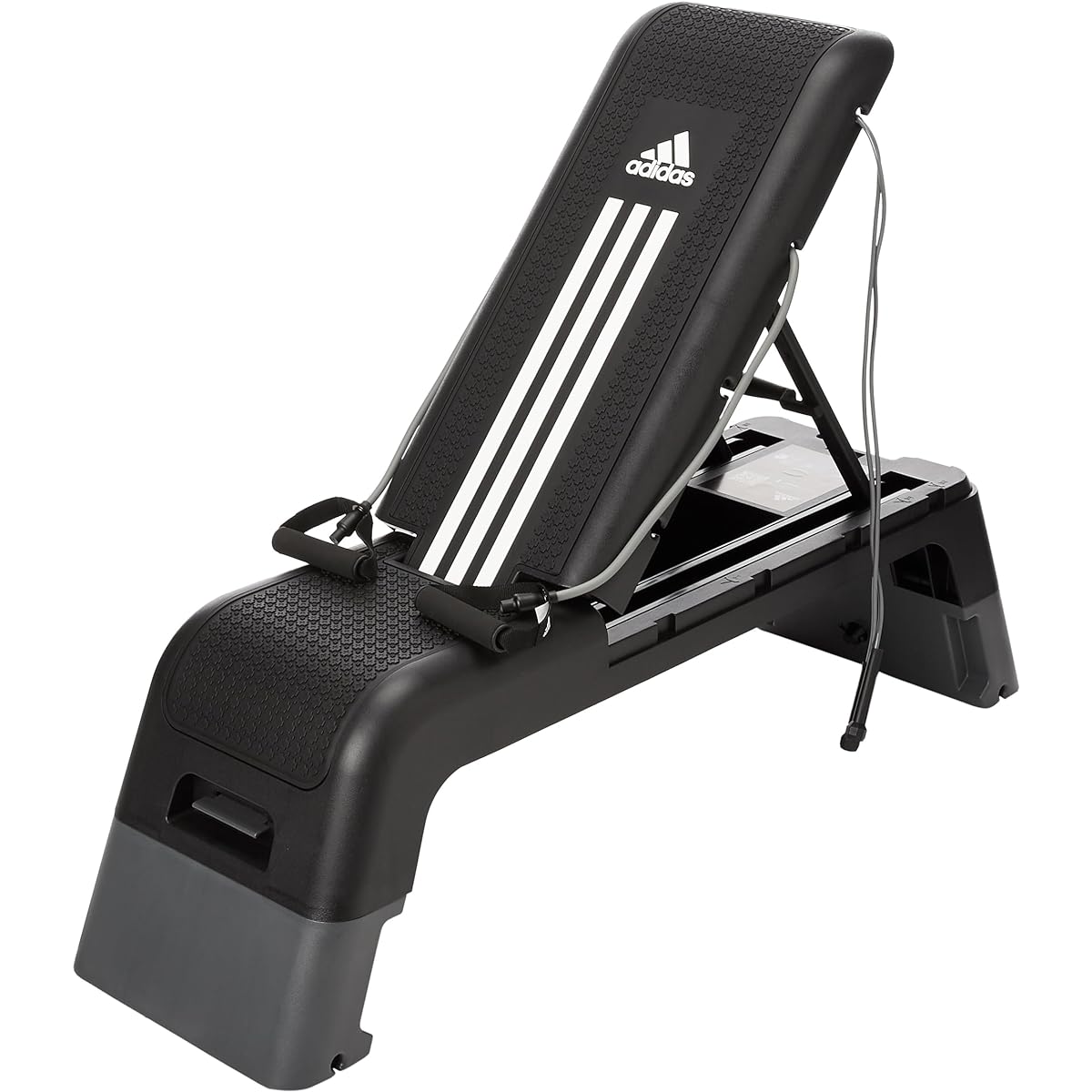 adidas HIIT Deck Training Bench Flat/Incline/Decline Bench [No assembly required] Adjustable to 2 heights Resistance tube/skipping rope included Storage included ADP-15070BK
