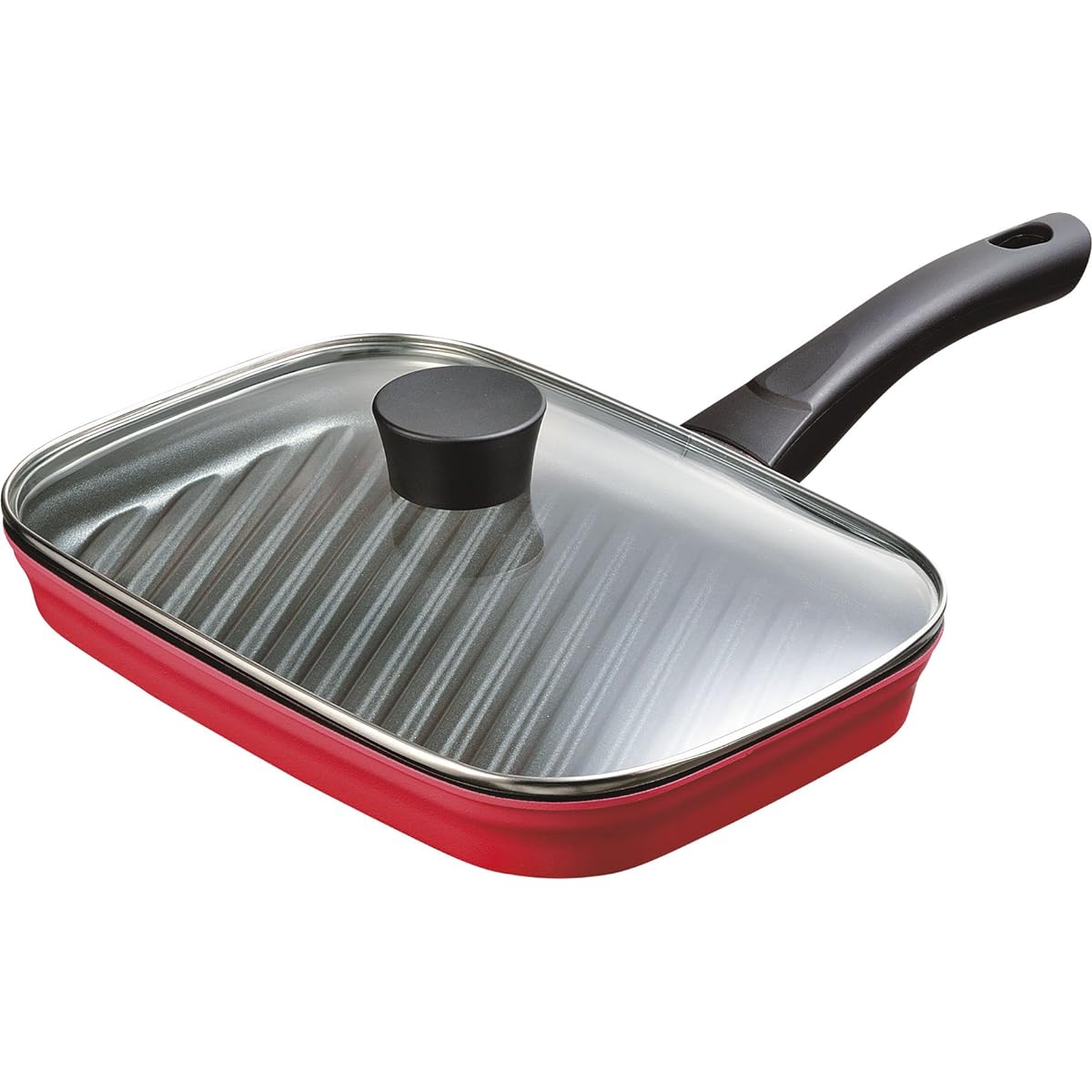Oaks Raye Grill Pan with Lid Fish Roaster Red LS1504