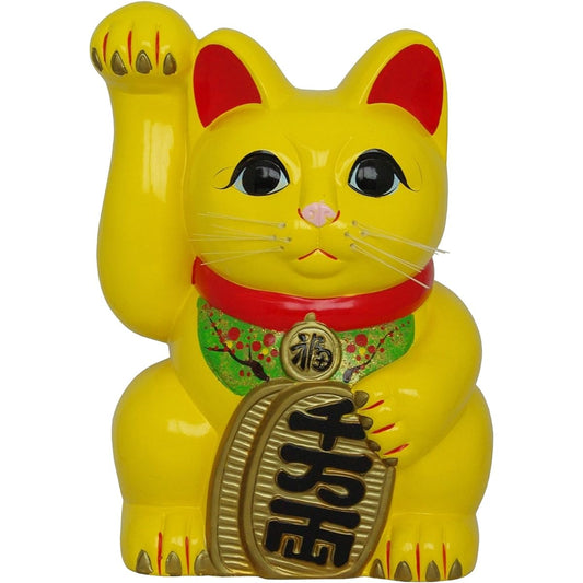 Domestic Tokoname Ware Lucky Cat Feng Shui Scampi Oval Cat Yellow Right Hand No. 13 764-17-904