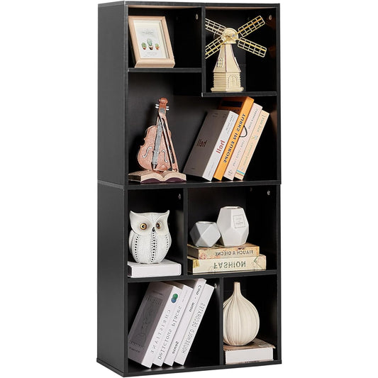 VECELO Bookshelf, Storage Shelf, Open Shelf, Storage Box, Color Box, Width 50 x Depth 24 x Height 107 cm, Shelf, Multipurpose, Storage Shelf, Height Difference, Can be placed horizontally, Large Capacity, Storage, Living Room/Bedroom, Stylish, Black