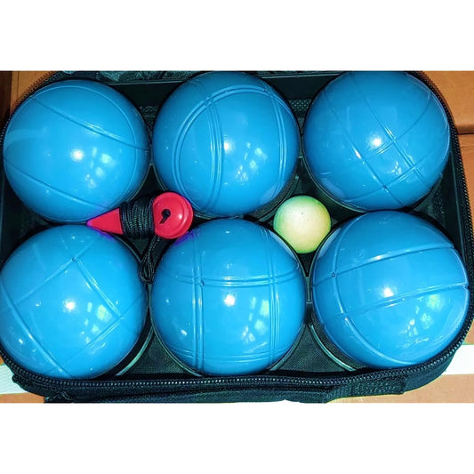 OLOA Petanque Ball (Blue x White) Metal Ball/Iron Ball [Set of 6 (3 types x 2)] Popular Ball, Diameter 72mm, Official Standard, For Popular Use, Comes with Case, Wooden Butt, and Measure (Guaranteed)