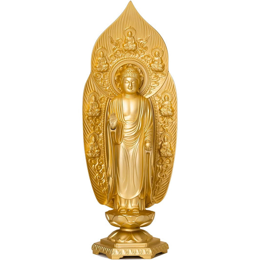 Buddha statue Yakushi Nyorai 17cm (gold plated/24K gold) Buddhist sculptor: Hideun Makita Original model _ "Tendai sect, Shingon sect, Rinzai sect" Takaoka copperware (Yakushi Nyorai)