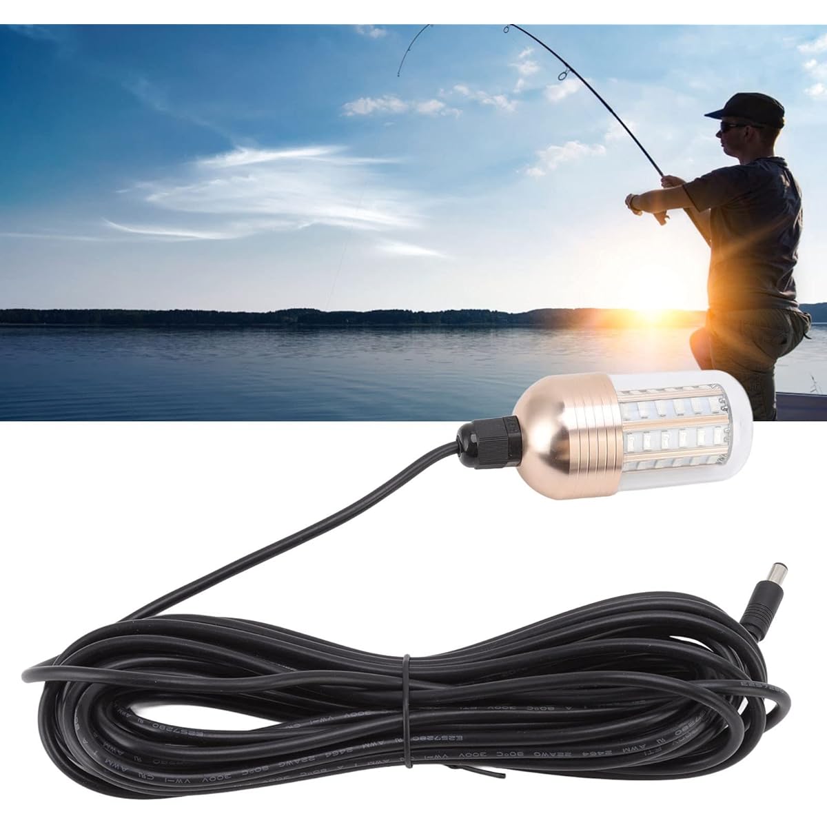 Underwater Fishing Lamp, Diving Fishing Light, Underwater Fishing Lamp, PC and Aluminum Material (White Light), IP68 Protection Level, Night Fishing Parts, Lamp Length 100mm/Diameter 42mm/Cable Length 8m