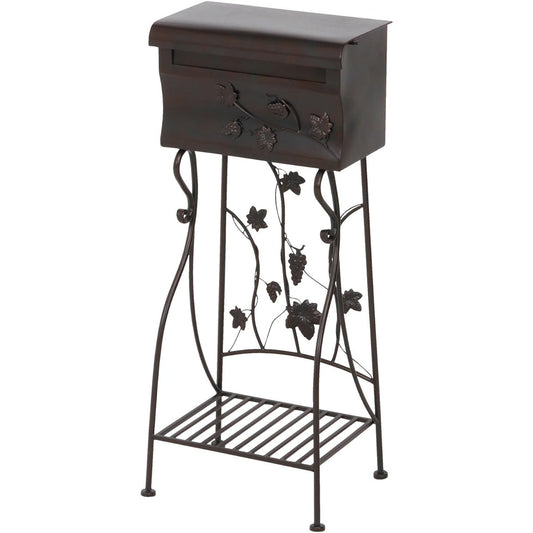 Fuji Boeki Mailbox Post Mailbox Width 42.5 x Depth 34.5 x Height 99cm Brown Free Stand Type with Shelf Grape 38174