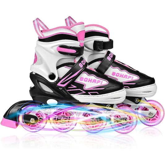 SOHAPI Inline Skates, Inline Shoes, Roller Skates, for Adults, Children, Juniors, Roller Blades, for Girls, Boys, Beginners, Durable, Breathable, Safe, Quiet, All Will Shine, 4 Sizes Adjustable, Bag Included