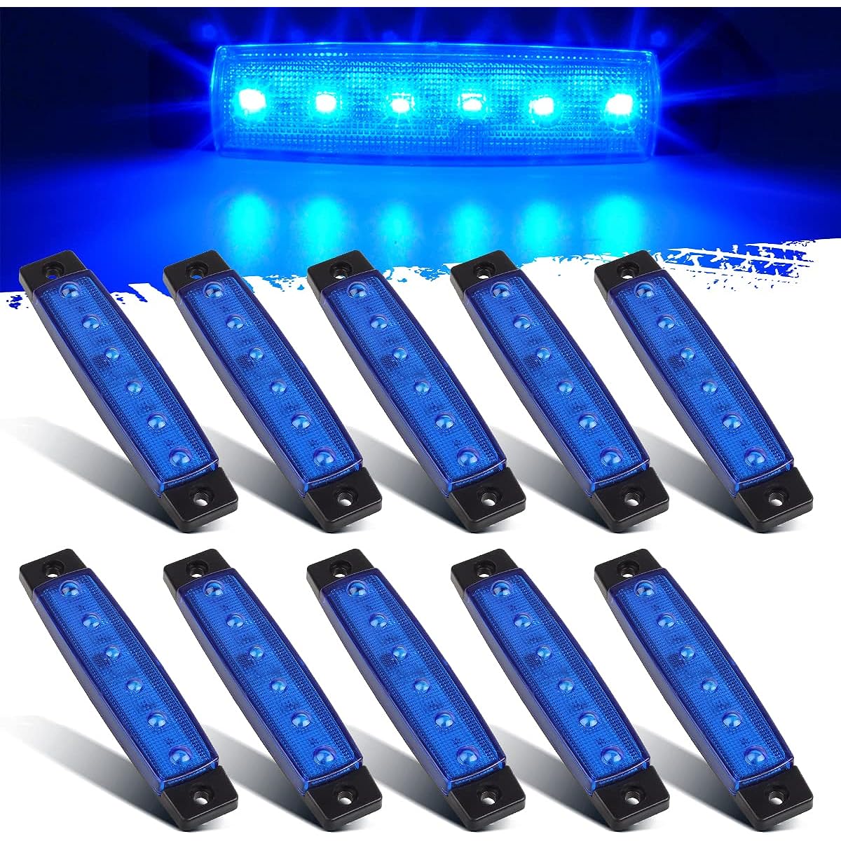 PARTSAM THIN LINE 3.8 inch 6LED Blue Side LED Trailer Marker Marker Light Sealed LED Marker Light Indicator Track Trailer RV Lorry Van UTV HGV License Decorative Light (10 packs)