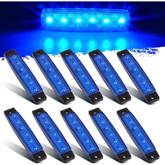 PARTSAM THIN LINE 3.8 inch 6LED Blue Side LED Trailer Marker Marker Light Sealed LED Marker Light Indicator Track Trailer RV Lorry Van UTV HGV License Decorative Light (10 packs)