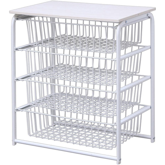 Iris Ohyama Rack Wide with Wooden Top Board 4 Tiers Width 59 x Depth 38.5 x Height 69cm SHR-604