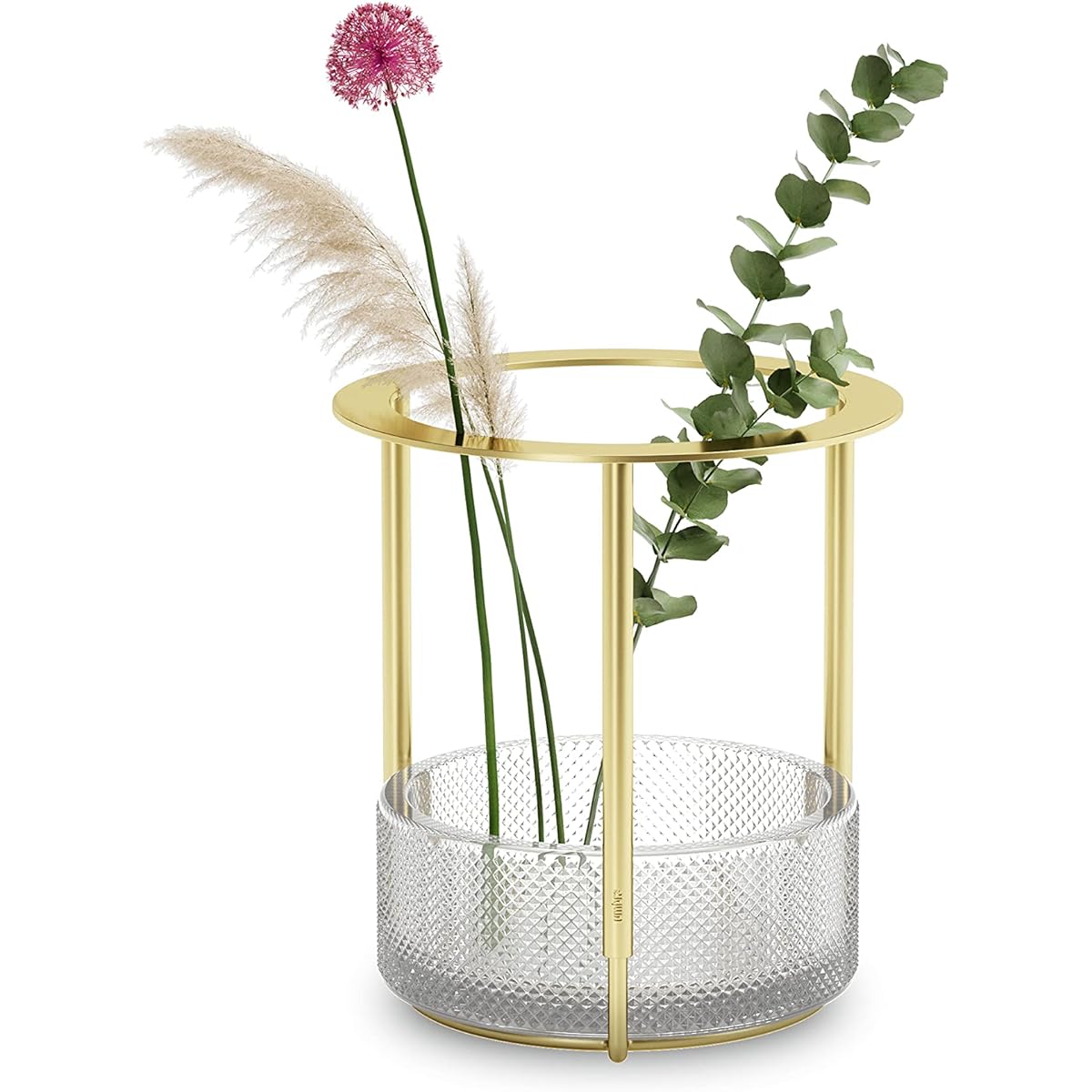 umbra Tesora Flower Base, Adjustable Vase, Flower Pot, Pot, Pen Holder, Vase, Extendable, Adjustable Plant, Base, Glass, Interior, Stylish, Gift, Present, Gold, Gold 21017036104 W15×D15×H16.5cm