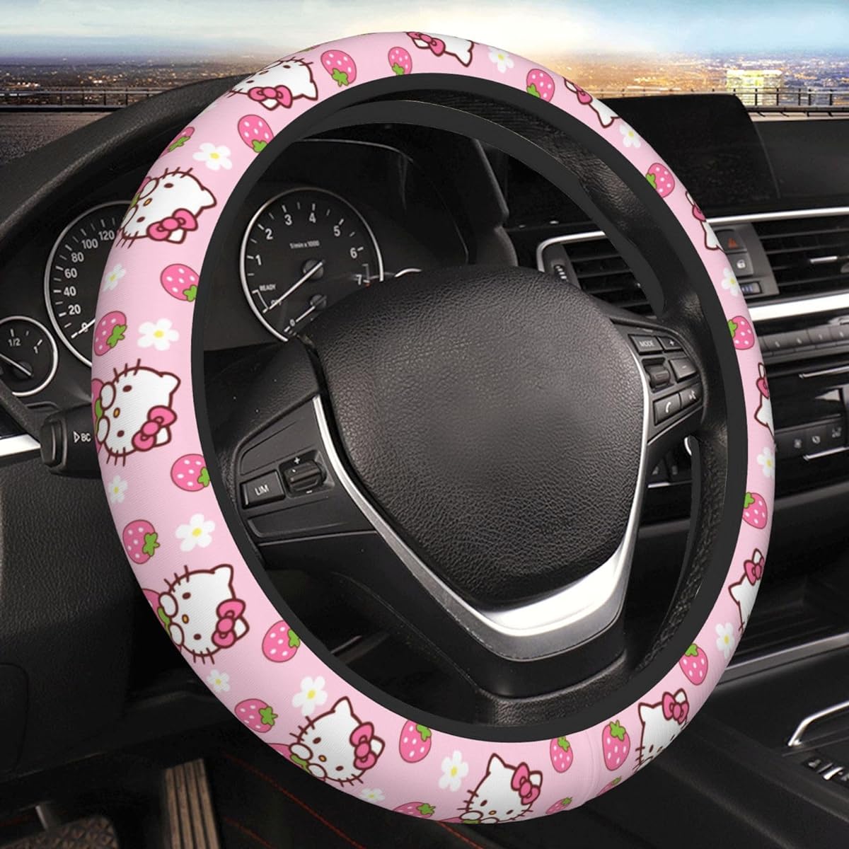 LATITELE Pink Kitty Cat Car Accessory Cute Strawberry Handle Cover Ladies Car Handle Cover Protector Universal 15 inch