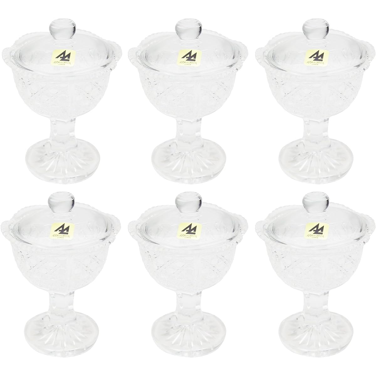 Adelia Cup with Stand, Clear, Maximum 7.5 x Height 9.8cm, Horse Cup, Delicacy with Lid, Set of 6, Crystal Glass, Made in Japan F-70198