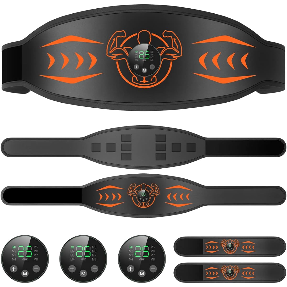 EMS Abdominal Belt, No Gel Sheets Required, 10 Conductive Fabric, 8 Modes, 25 Level Intensity Adjustment, 3 Controllers, LCD Display, Muscle Training, Abdominal Machine, Abdominal Pad, Women's,