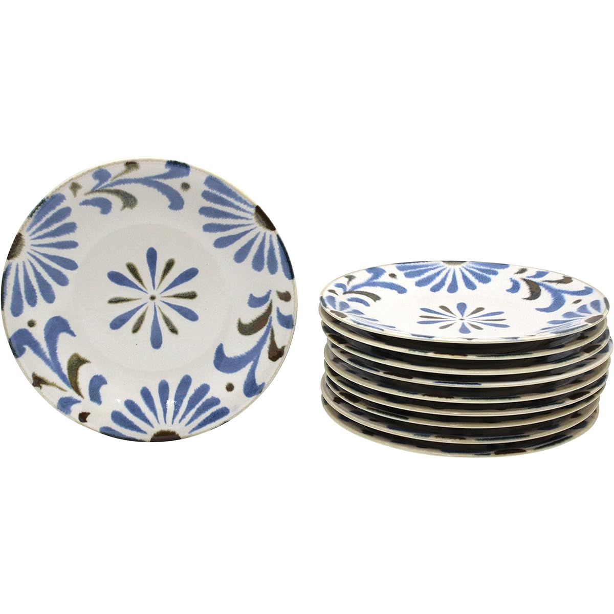 Castle Enterprise New [Commercial use set] Yachimun pattern tropical tableware chosen by an Okinawan grandmother. Set of 10 side dish plates (medium plates) that can be used for anything.