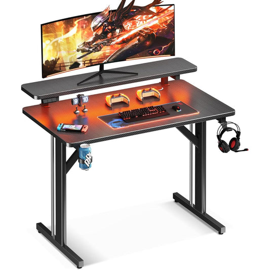 MOTPK Gaming Desk Gaming Table PC Desk Width 100cm*Depth 50cm*Height 75cm Comes with Monitor Stand and Hook Computer Desk Gaming Desk Game Desk Black