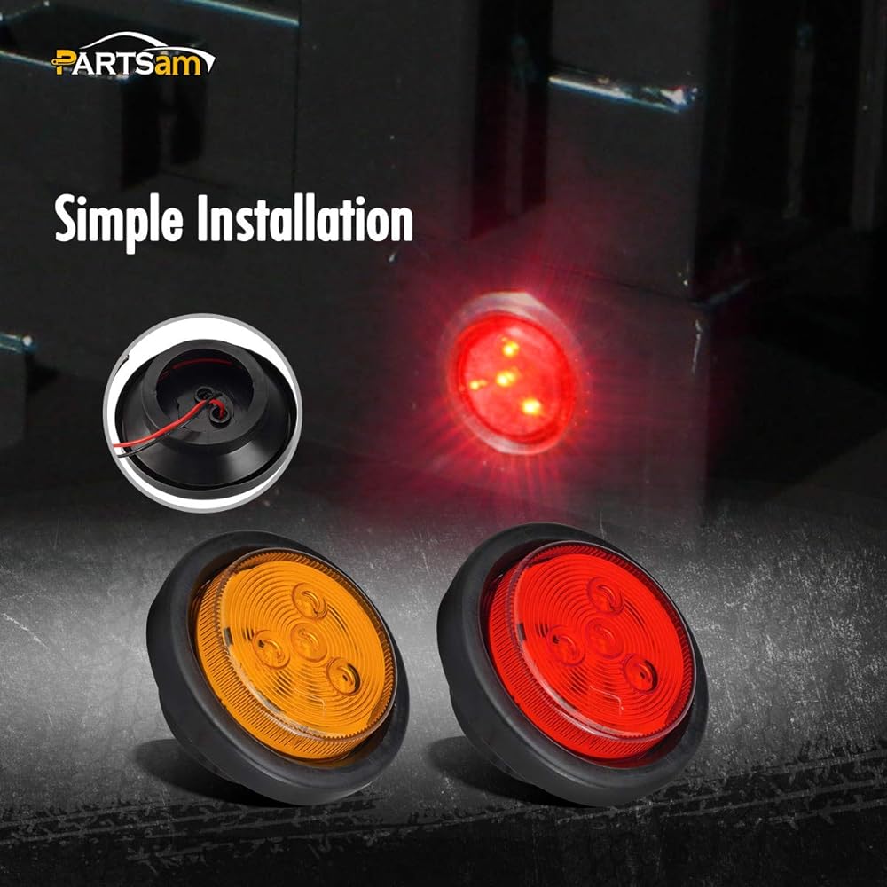 PARTSAM Amber 2 + Red Truck Trailer 2.5 inch Round Side Marker LED Clearance Light 4LED 12V 2.5 inch Round LED Marker Light 2.5 Round LED Clearance Light 2.5 inch Round LED Flash Mount Light
