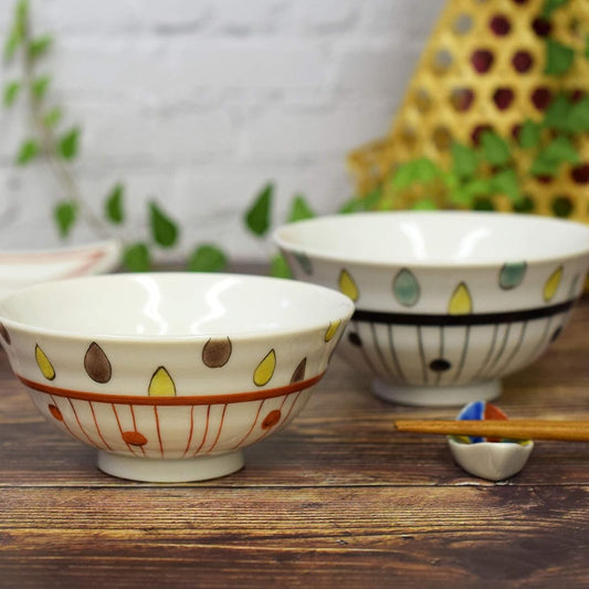 Married couple's bowl, stylish tableware, Kutani ware, pair, rice bowl, drop line, pottery, bowl, brand, Japanese tableware