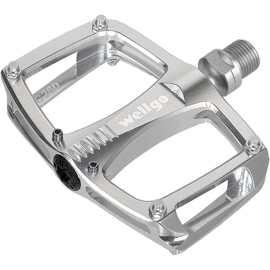 WELLGO Aluminum Pedal Lightweight Titanium Shaft with Pin Polished Silver 188g Road/ATB/MTB C-260