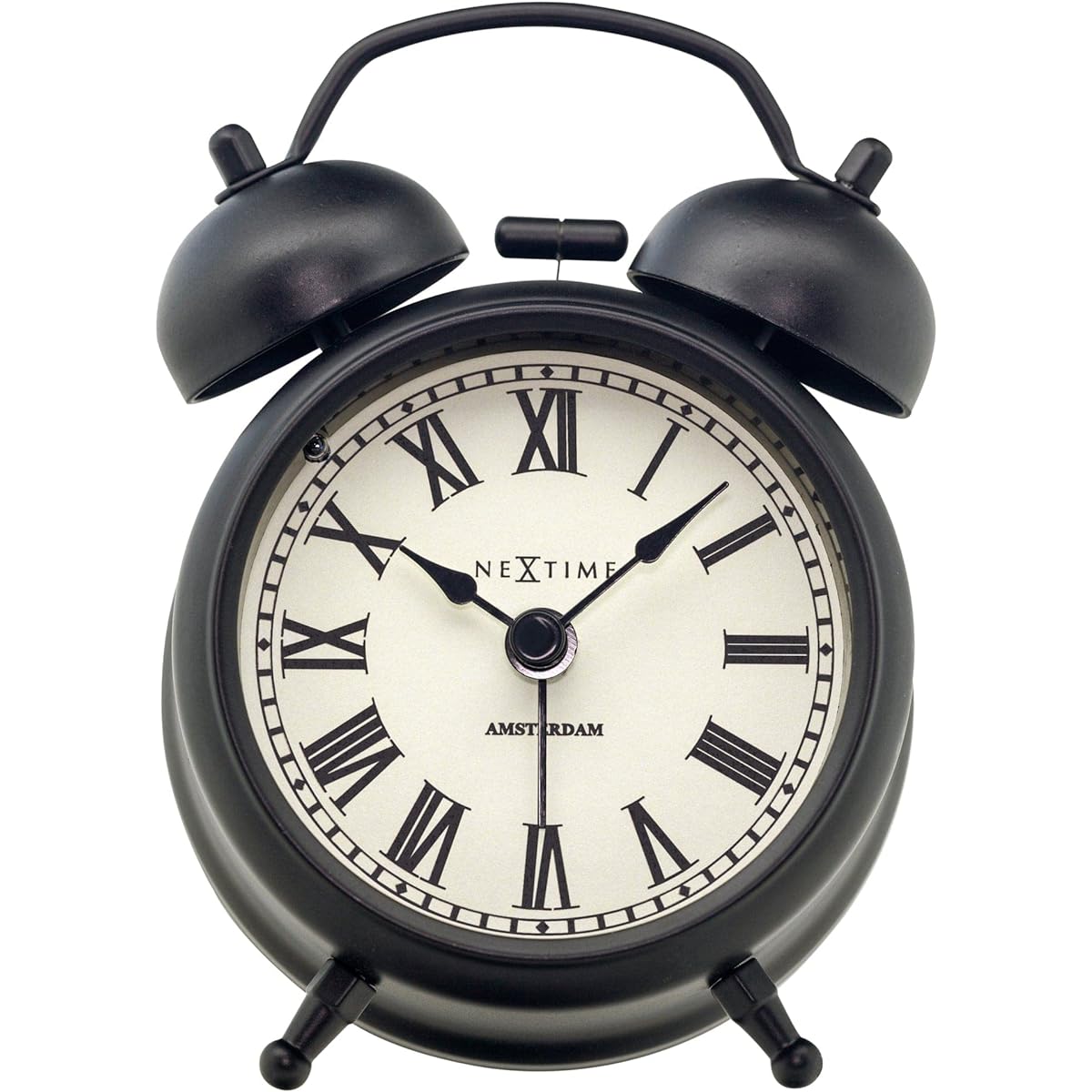 NEXTIME Table Amsterdam small Table Clock Alarm Clock Stylish Silent Bell European Table Clock Bedroom Compact Small Cool