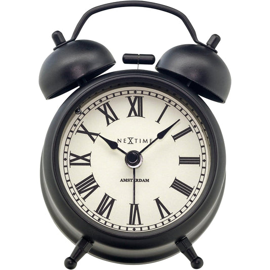 NEXTIME Table Amsterdam small Table Clock Alarm Clock Stylish Silent Bell European Table Clock Bedroom Compact Small Cool