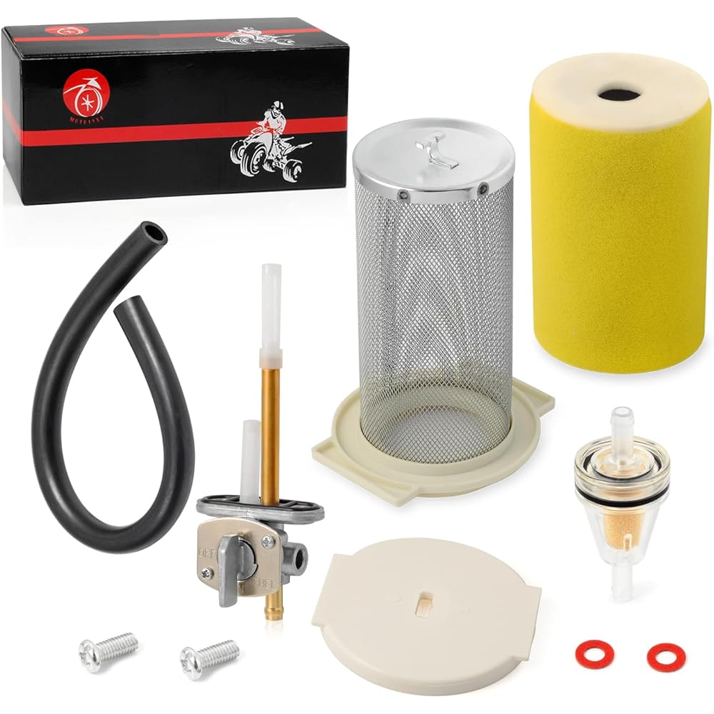 Air Filter & Guide & End Cap Kit Fuel Valve Petcock for Yamaha Big Bear 350 2WD 4WD 1987-1999 Kodiak 400 YFM400FW 1993-1999 1YW-14458-01-00 2HR-24500-02-00