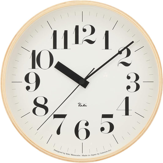 Lemnos Wall Clock Riki Radio Clock Analog Wooden Frame Natural Wood WR20-02 White 25.4cm