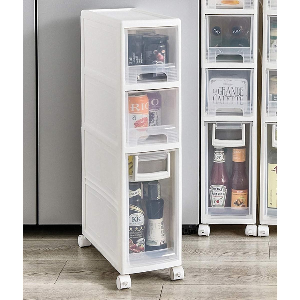 PFLife Gap Storage 16cm Completed Product Gap Storage Drawer Slim Chest Storage Box Drawer Washroom Storage Dressing Room Storage Kitchen Chest 3 Tiers with Casters Width 16 x Depth 36 x Height 66.5cm (3 Tiers)