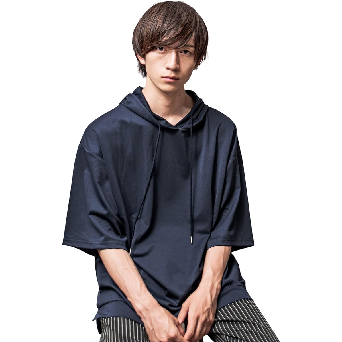 5/4 Sleeve Big Parka Men's Oversized Thin Loose Plain 3/4 Sleeve Short Sleeve Parka Spring/Summer/Autumn Big Silhouette Large Size (Joker)