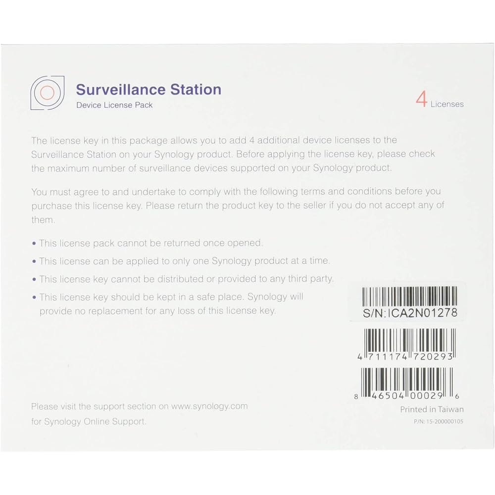 [Camera license] Synology Device-LiceNSE-PACK4 [additional 4 license]