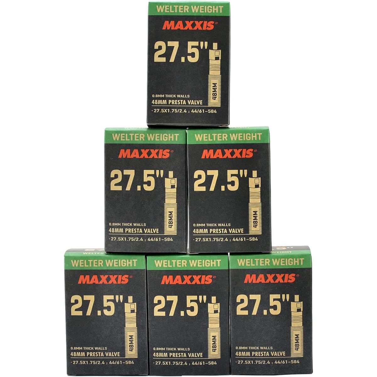 Maxxis Welter Weight 27.5 x 1.75-2.4 48mm Presta FV Bike Inner Tube, 6 Packs, STB2460-6