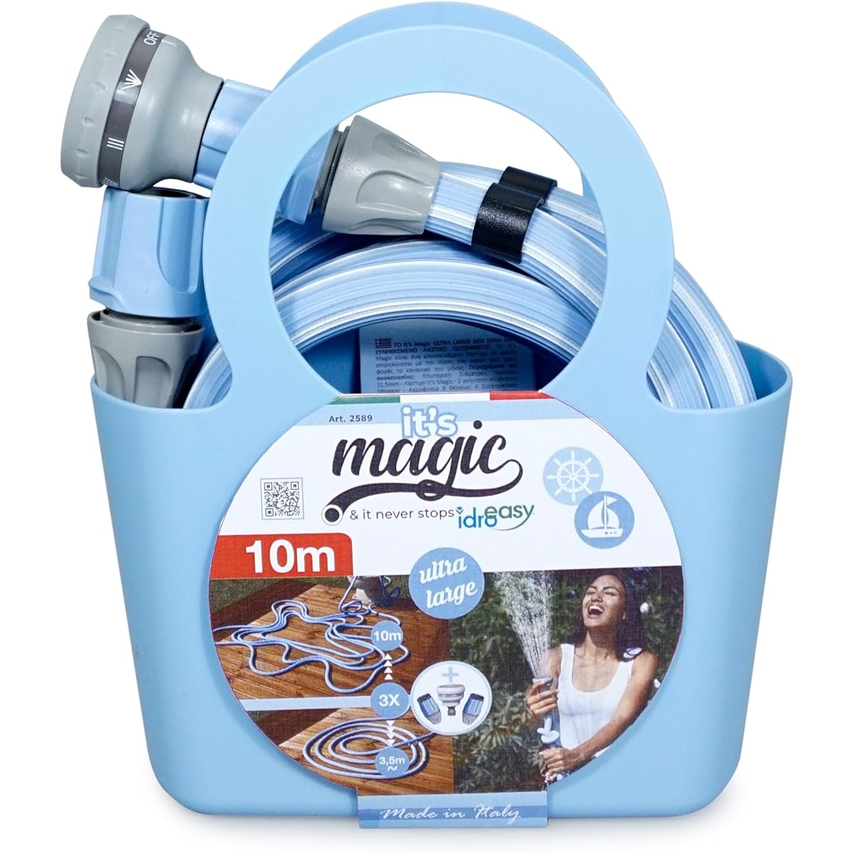 Idroeasy Expands and contracts with water pressure! Magical Hose, Light Green, Made in Italy, 2 to 7.5m maximum, Recommended water pressure 0.35 to 04Mpa, Gardening, Watering, Stylish