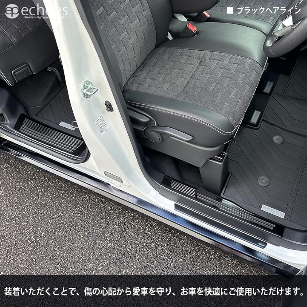 Echoes Product Mitsubishi Delica Mini Nissan Lukes 40 Series Mitsubishi ek Cross Space 30 Series Scuff Plate Kicking Plate Black Hairline Parts Custom Accessories with Protective Rubber Dress Up